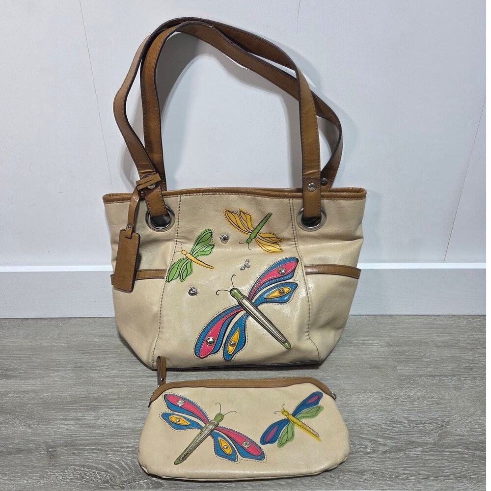 Relic Dragonfly Faux Leather Handbag Shoulder Bag with Matching Wallet